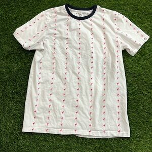 Free Planet Printed Stretch Short Sleeve Crew Neck Tee | Pink Flamingo Stripes